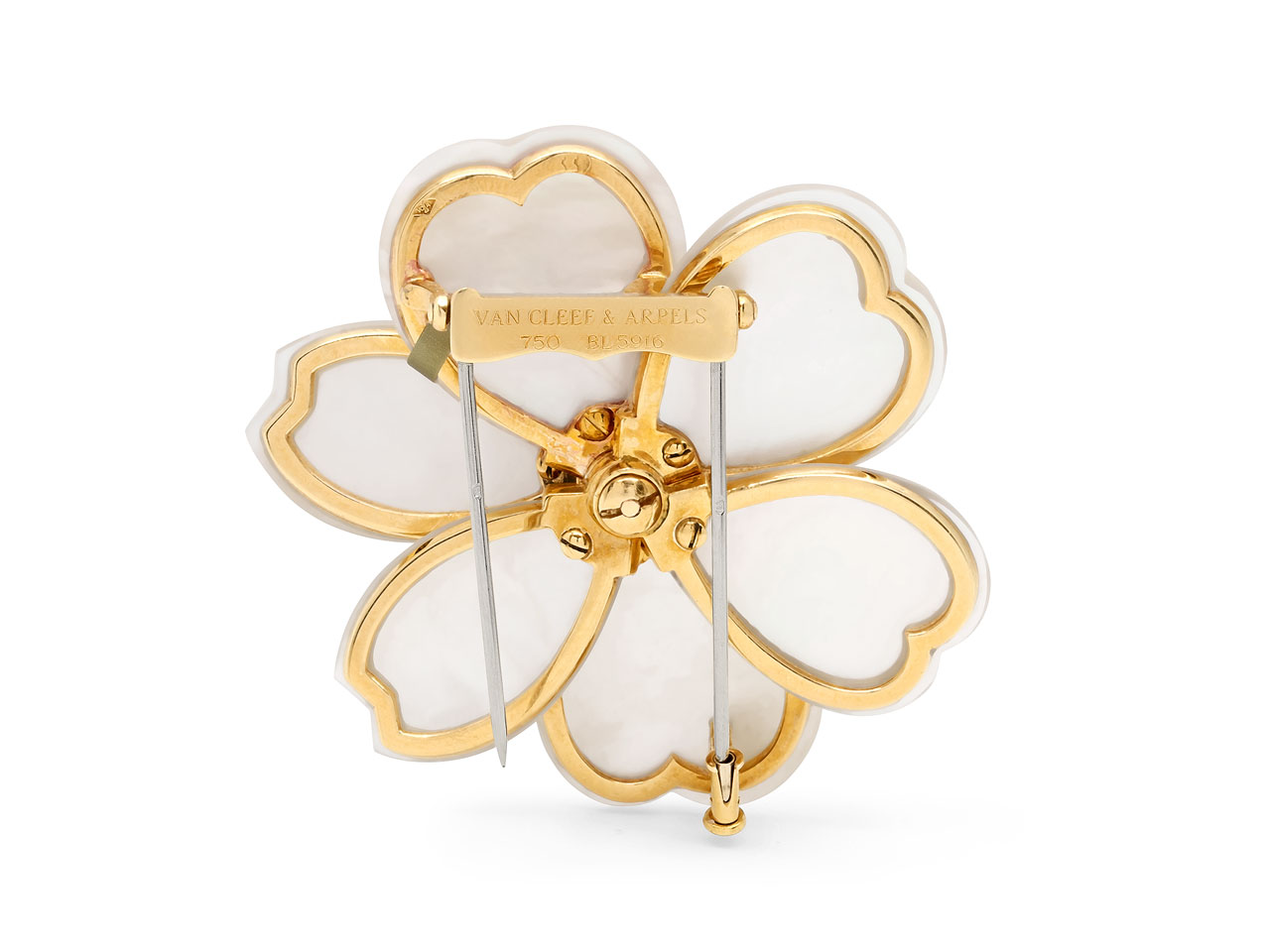 Van Cleef & Arpels Mother-of-Pearl and Diamond 'Rose de Noël' Brooch in 18K Gold