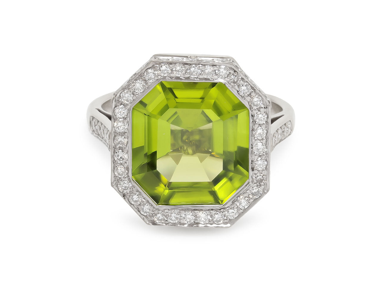 Beladora 'Bespoke' Peridot and Diamond Ring in 18K White Gold