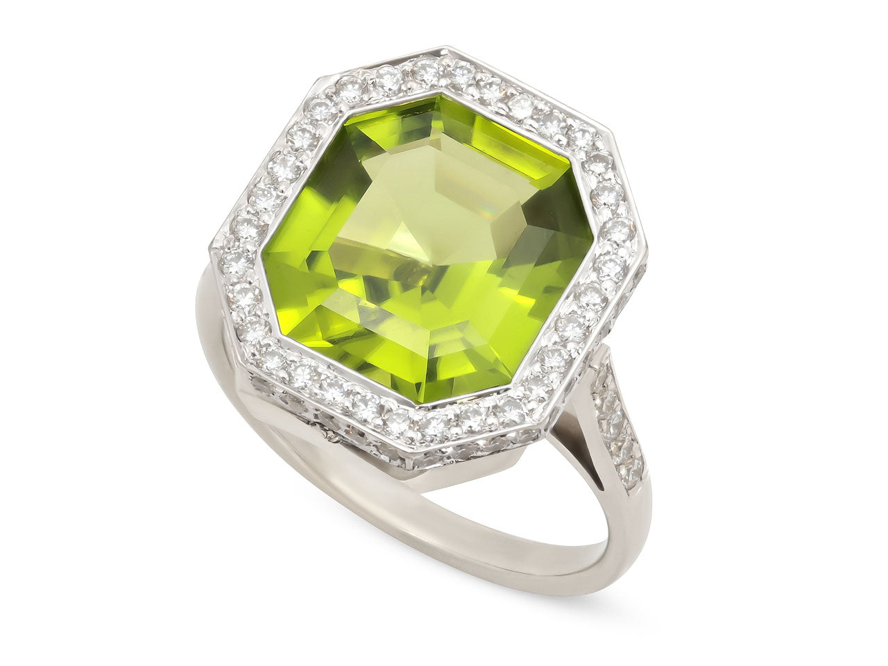 Beladora 'Bespoke' Peridot and Diamond Ring in 18K White Gold