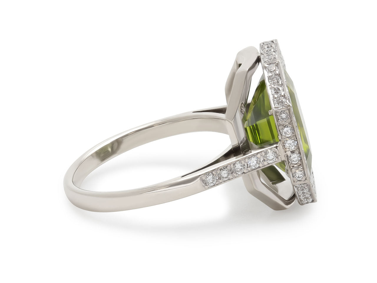 Beladora 'Bespoke' Peridot and Diamond Ring in 18K White Gold