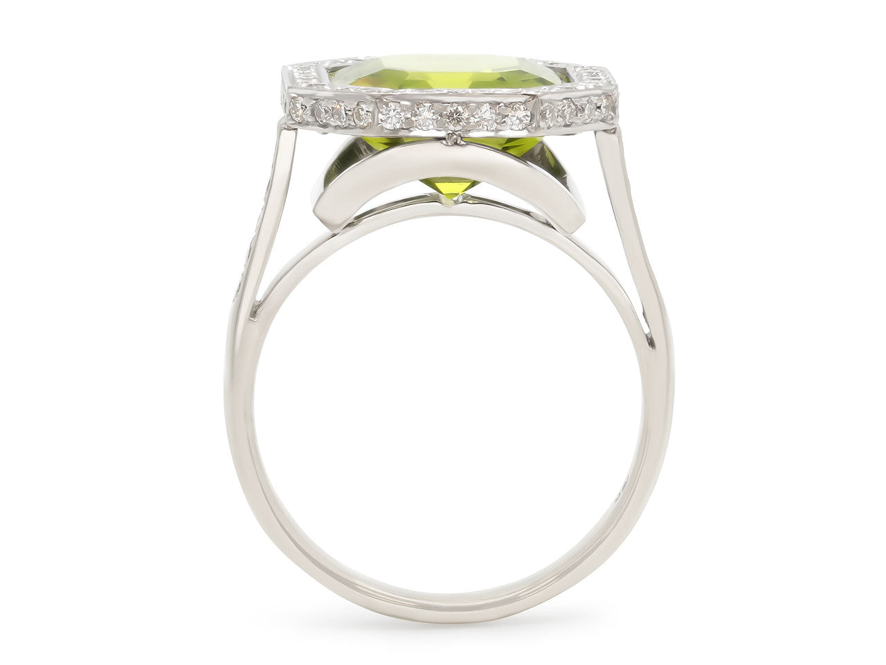 Beladora 'Bespoke' Peridot and Diamond Ring in 18K White Gold