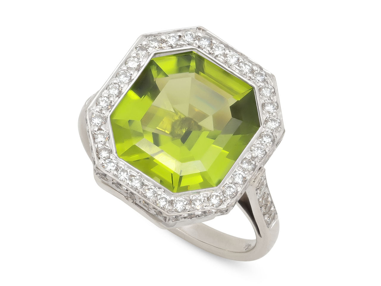 Beladora 'Bespoke' Peridot and Diamond Ring in 18K White Gold