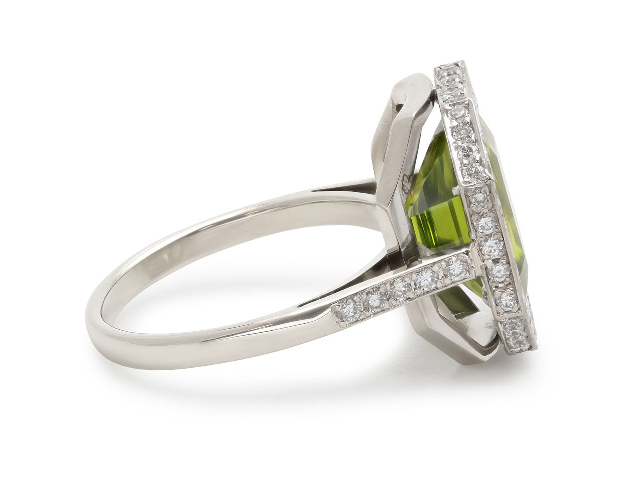 Beladora 'Bespoke' Peridot and Diamond Ring in 18K White Gold