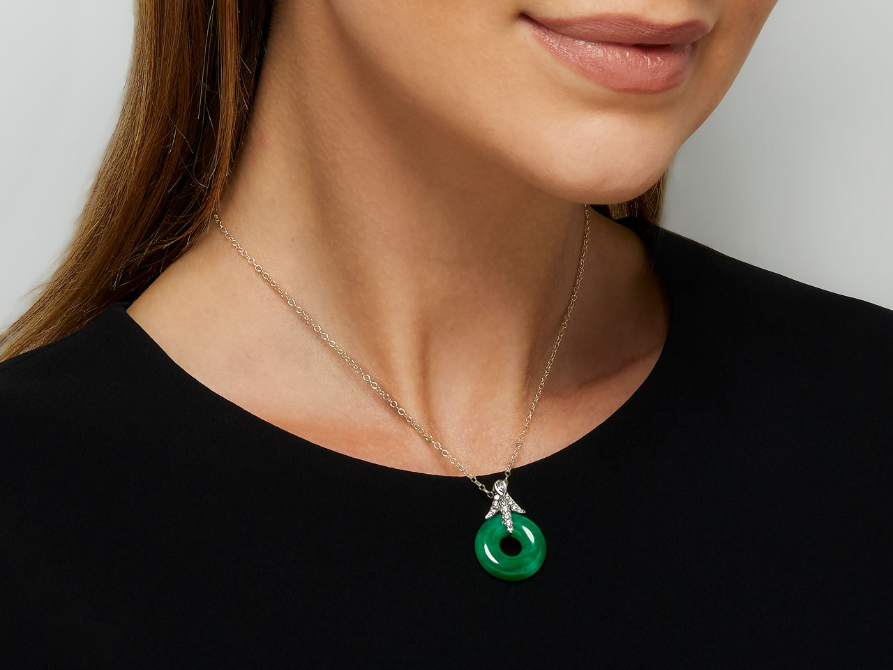 Jade and Diamond Pendant in 18K White Gold