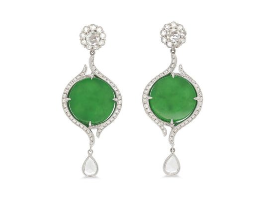 Jade and Diamond Earrings in 18K White Gold