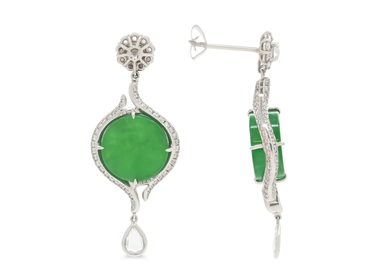 Jade and Diamond Earrings in 18K White Gold