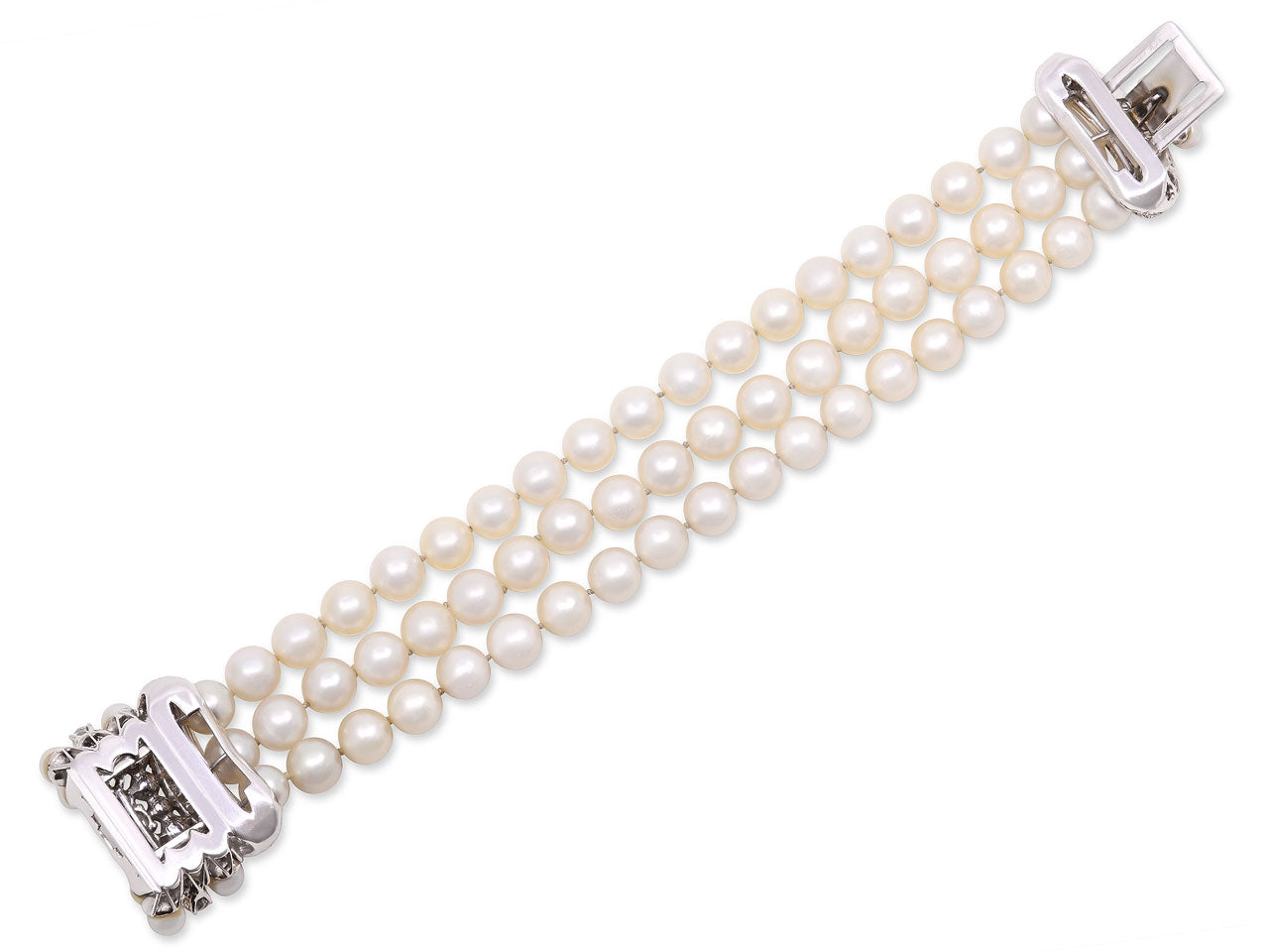 Pearl and Diamond Bracelet in 14K White Gold