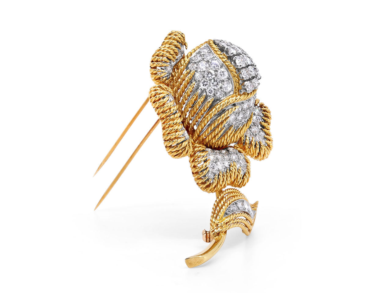 Sterlé Mid-Century Diamond Flower Brooch in 18K Gold and Platinum