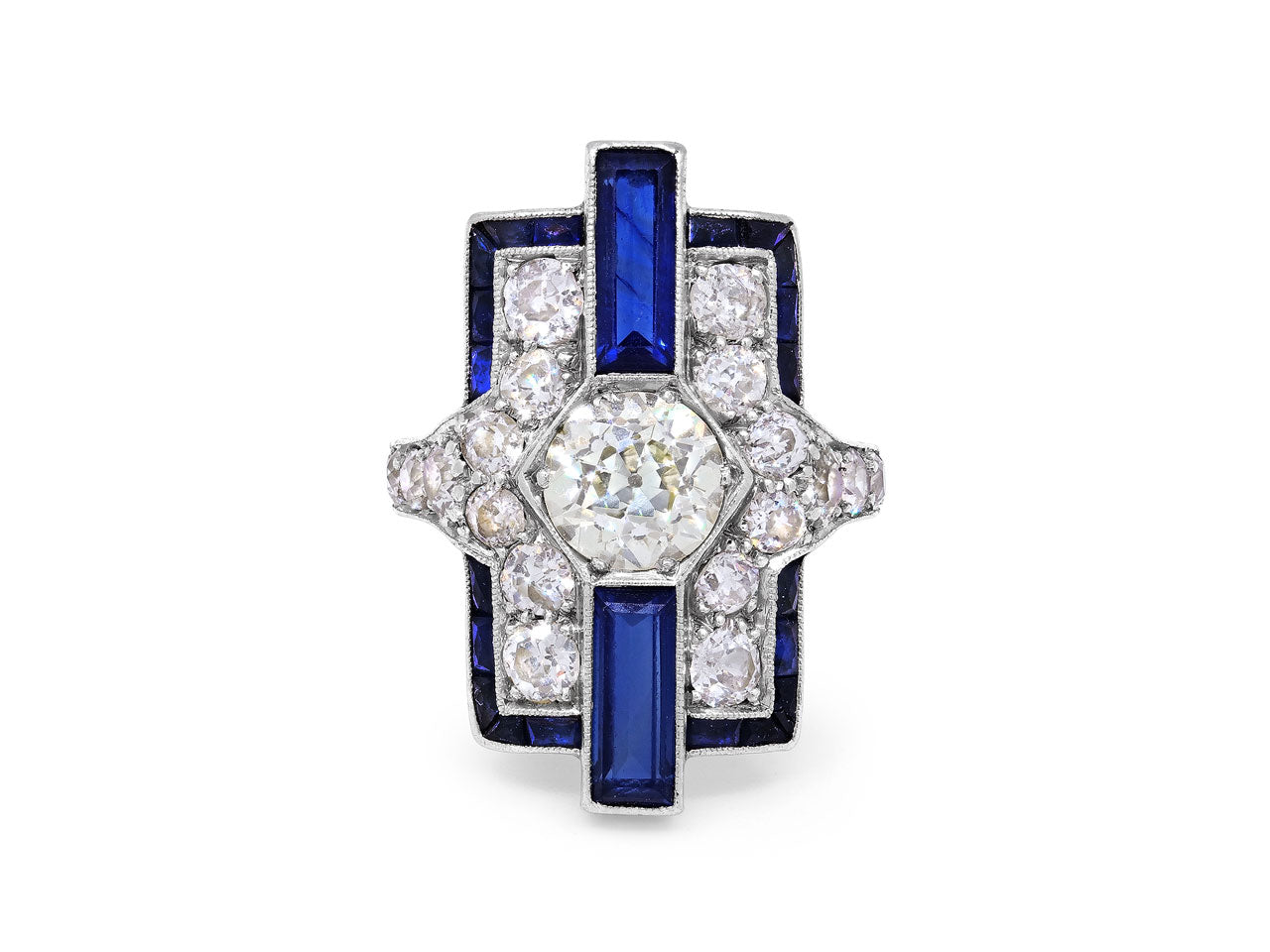 Art Deco Diamond and Sapphire Ring in Platinum