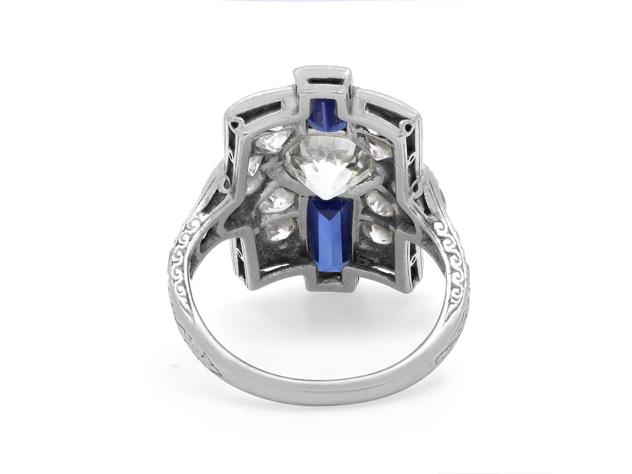 Art Deco Diamond and Sapphire Ring in Platinum