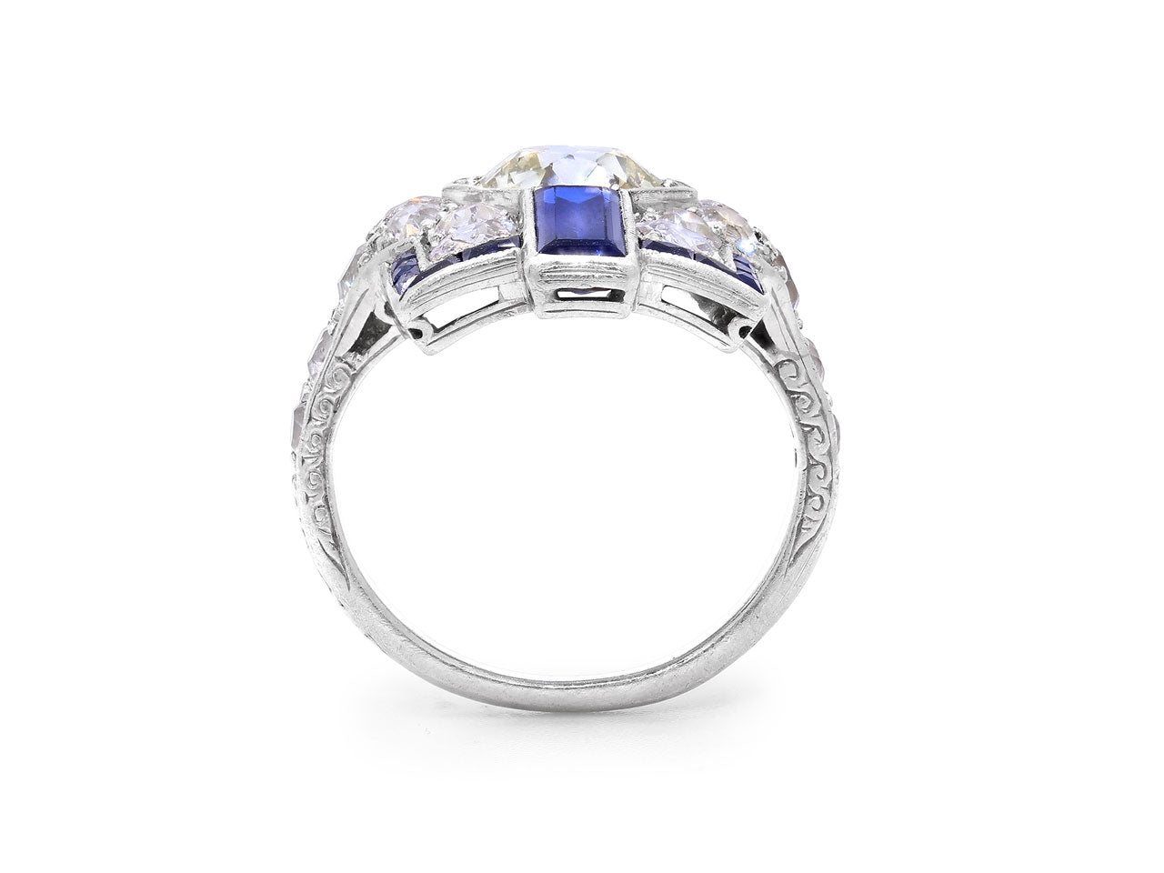 Art Deco Diamond and Sapphire Ring in Platinum