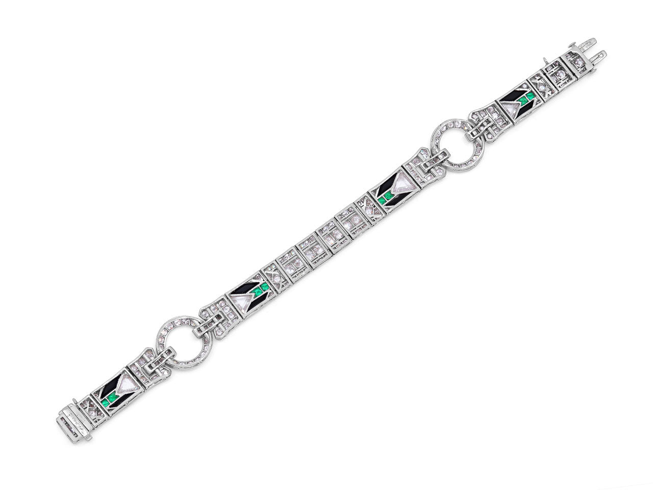 Art Deco Diamond Emerald and Onyx Bracelet in Platinum