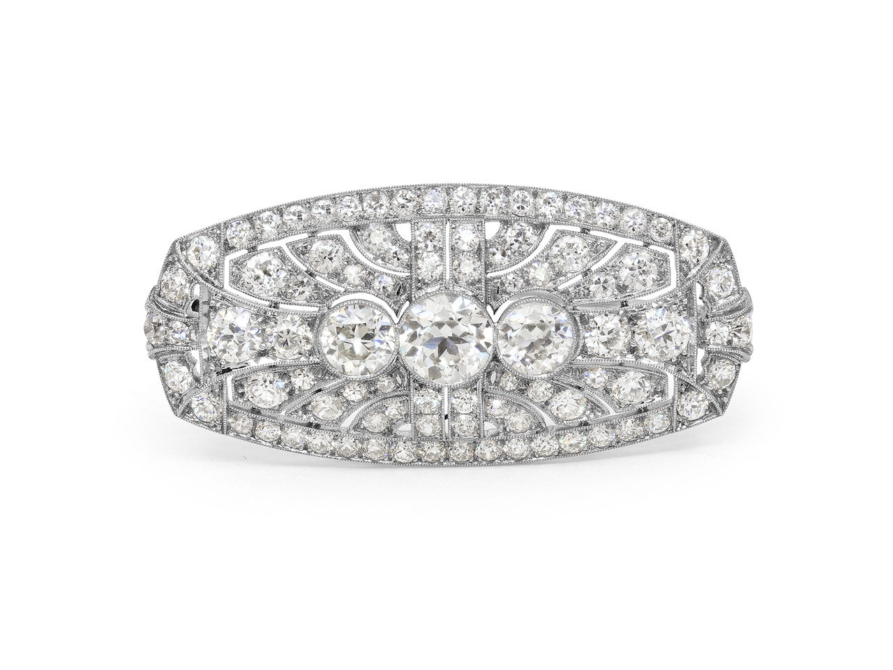 Mid-Century Old-European Cut Diamond Brooch in Platinum