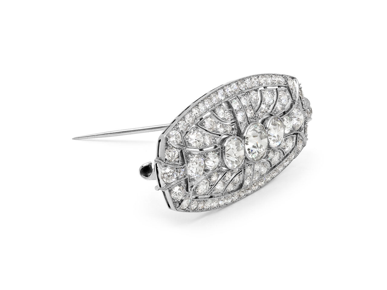 Mid-Century Old-European Cut Diamond Brooch in Platinum