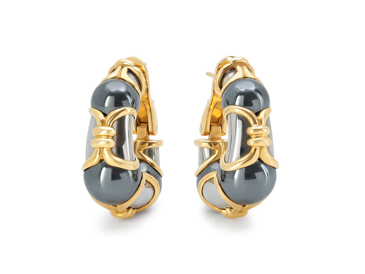 Bulgari Hematite Earrings in 18K Gold and Steel