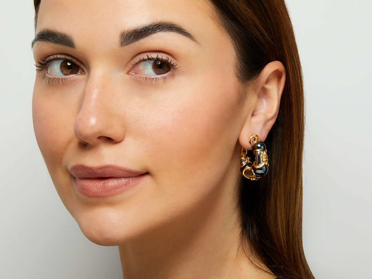 Bulgari Hematite Earrings in 18K Gold and Steel