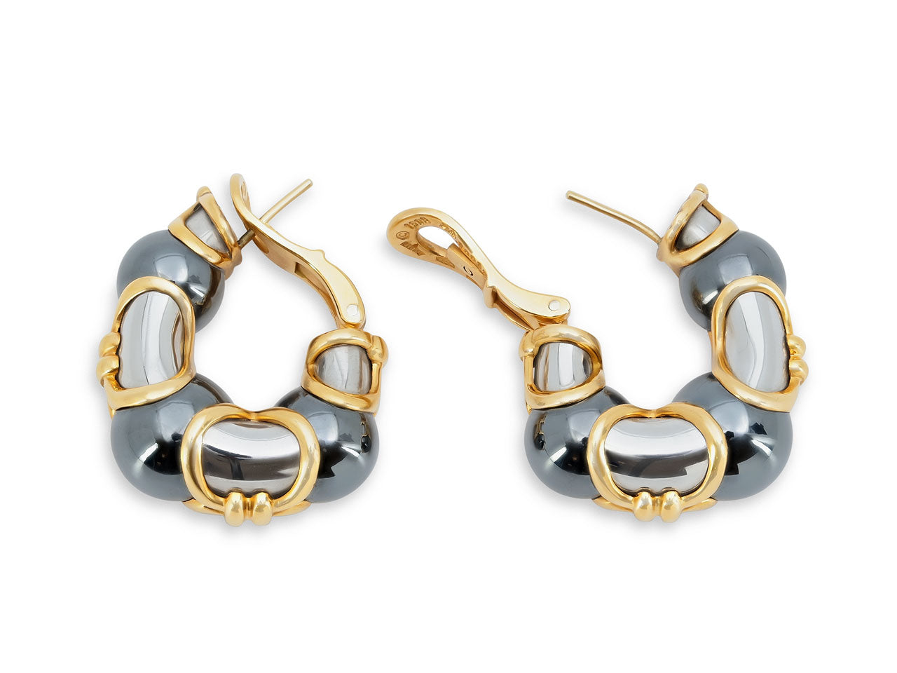 Bulgari Hematite Earrings in 18K Gold and Steel