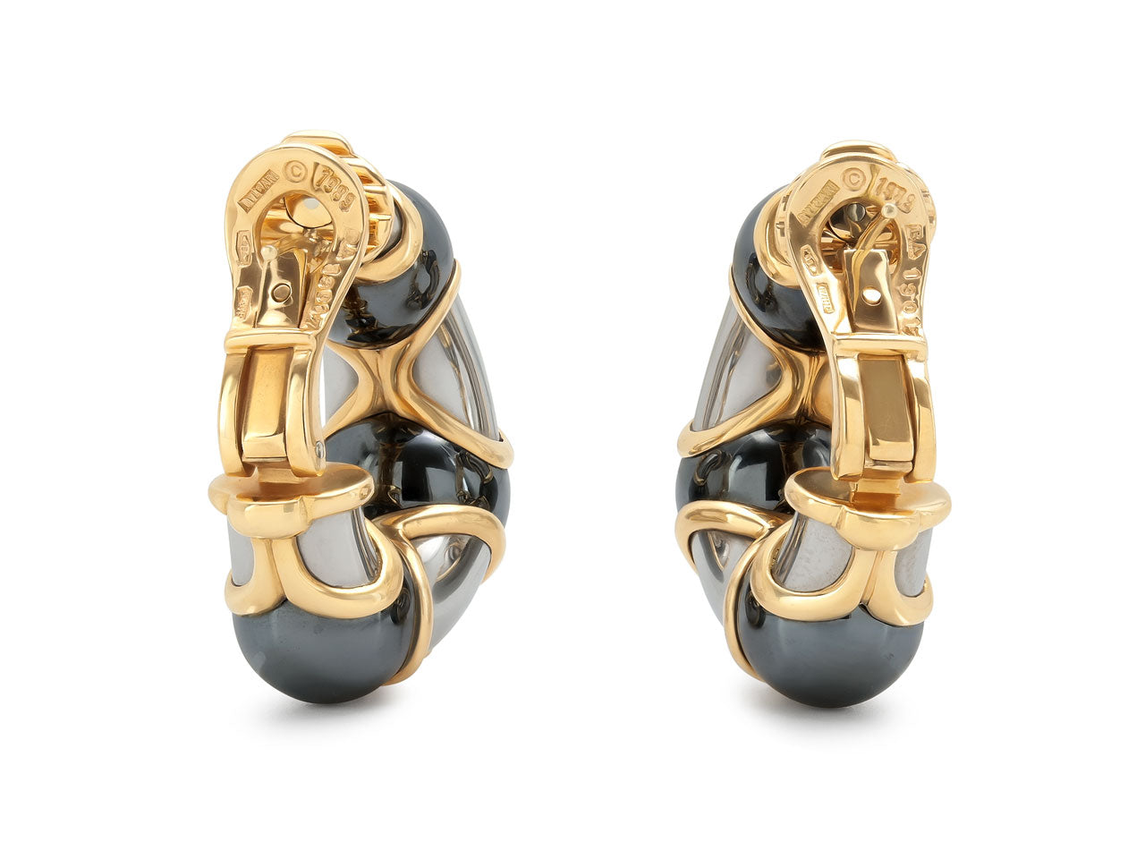 Bulgari Hematite Earrings in 18K Gold and Steel