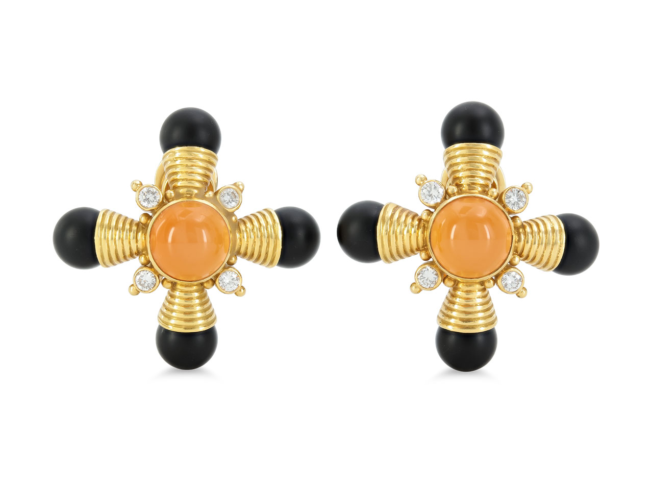 Elizabeth Gage Carnelian, Diamond and Ebony Earrings in 18K Gold