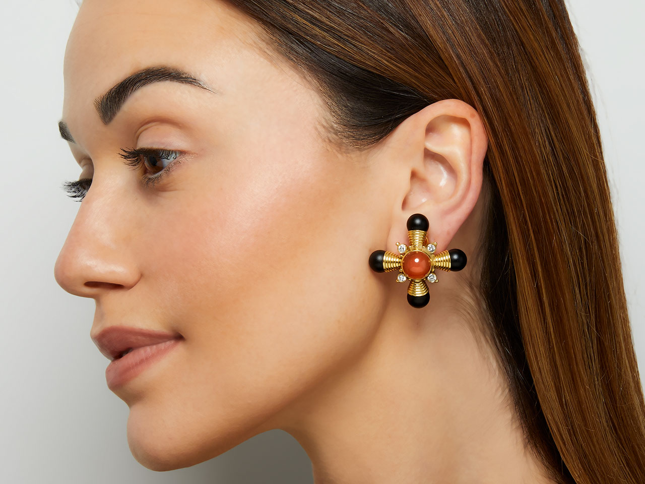 Elizabeth Gage Carnelian, Diamond and Ebony Earrings in 18K Gold