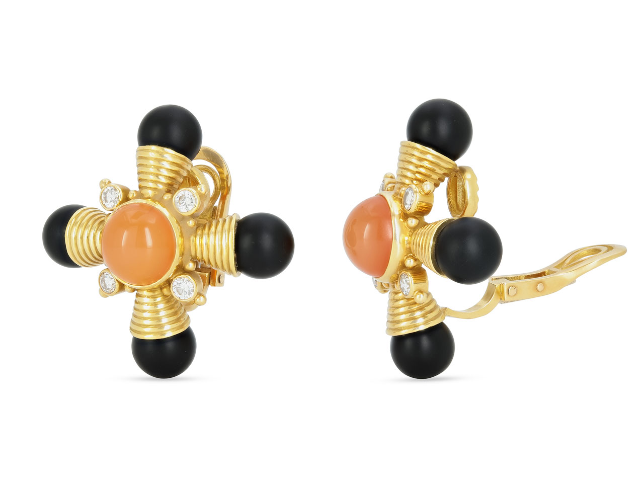 Elizabeth Gage Carnelian, Diamond and Ebony Earrings in 18K Gold