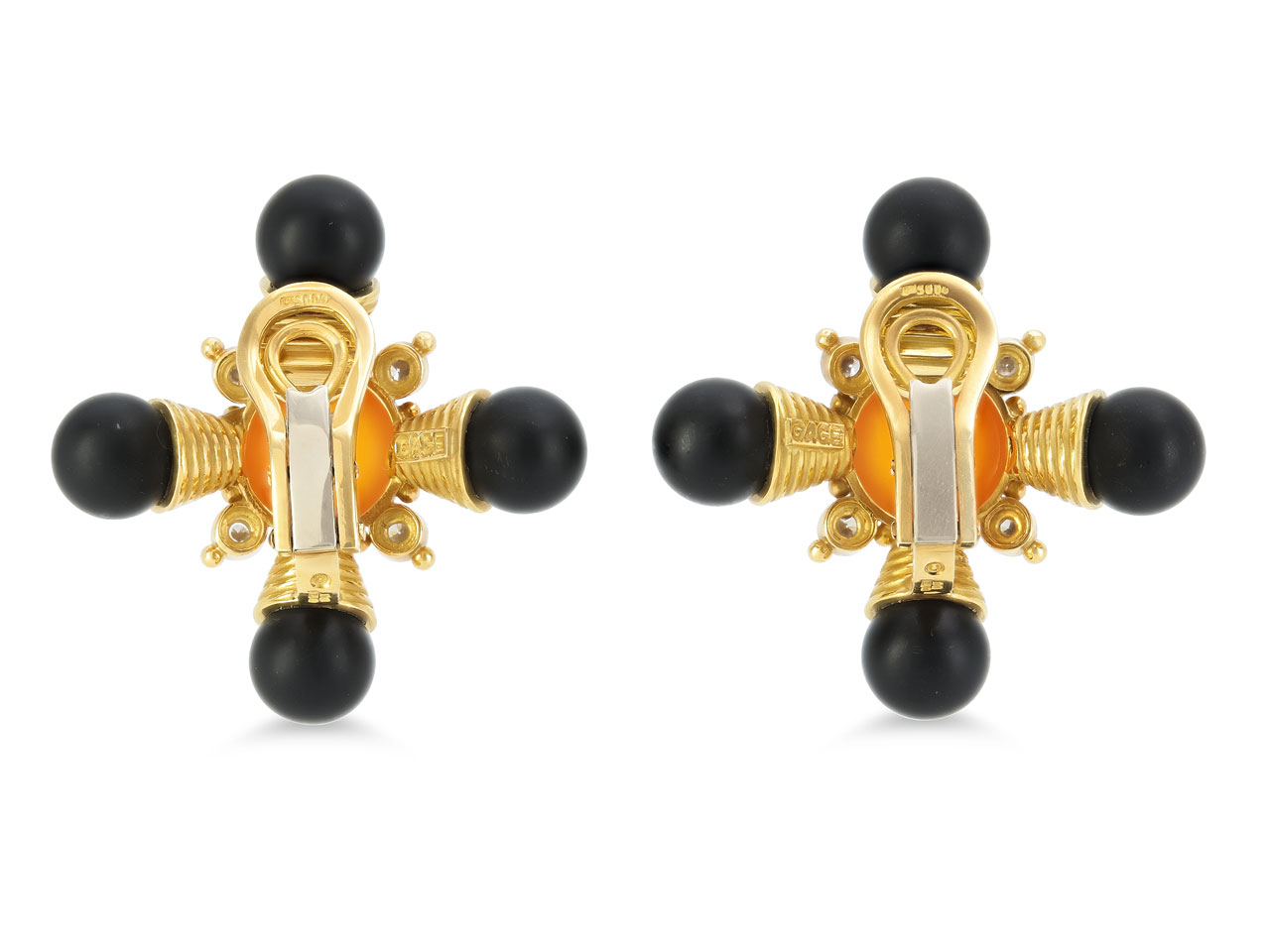 Elizabeth Gage Carnelian, Diamond and Ebony Earrings in 18K Gold