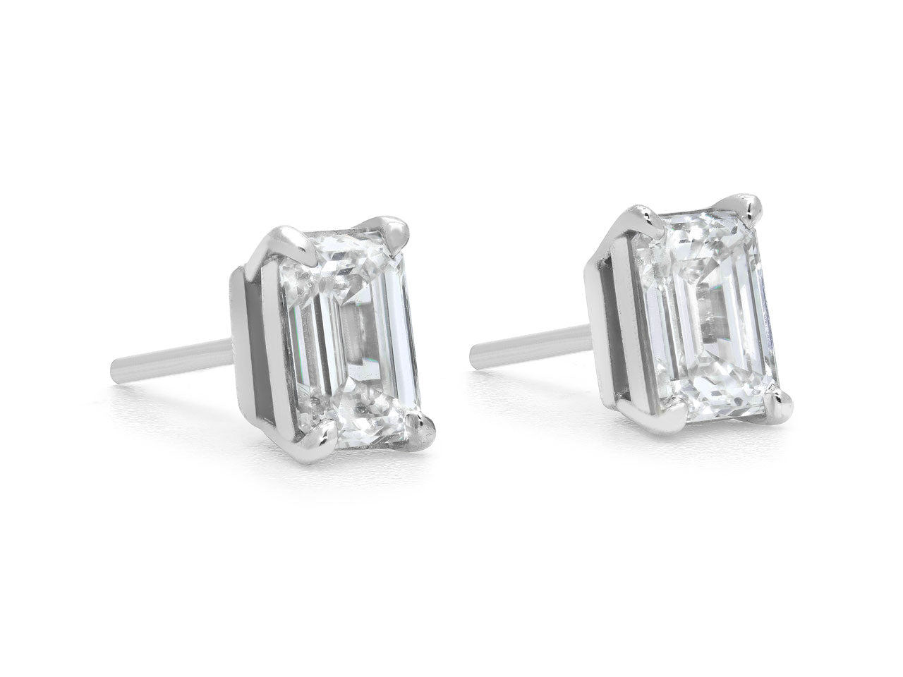 Beladora 'Bespoke' Emerald Cut Diamond Stud Earrings, in Platinum