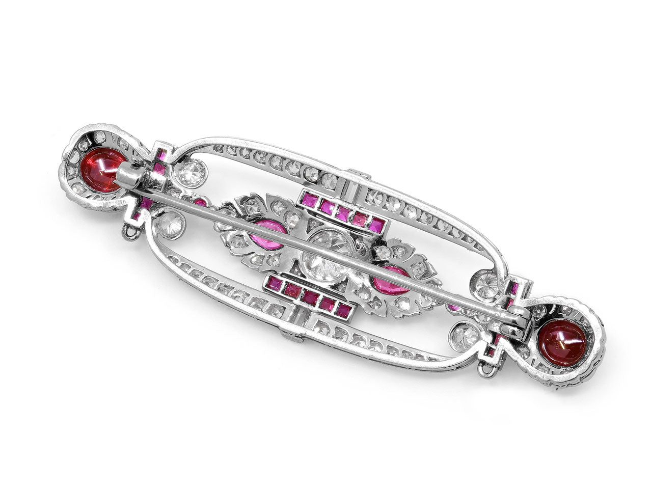 Art Deco Ruby and Diamond Brooch in Platinum