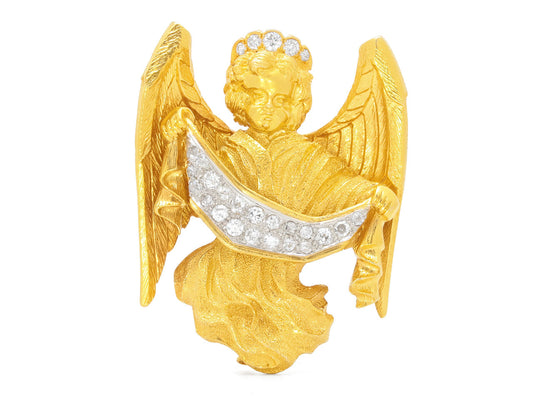 David Webb Angel Brooch in Platinum and 18K Gold