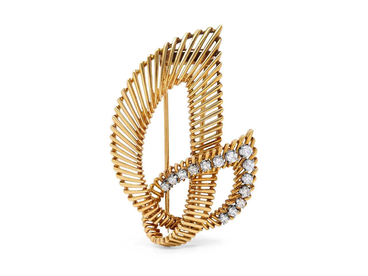 Mid-Century Diamond Brooch in 18K Gold