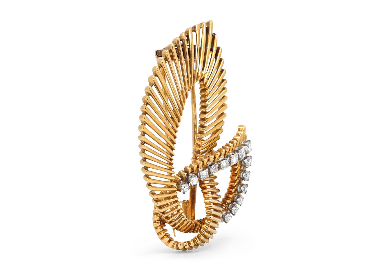 Mid-Century Diamond Brooch in 18K Gold