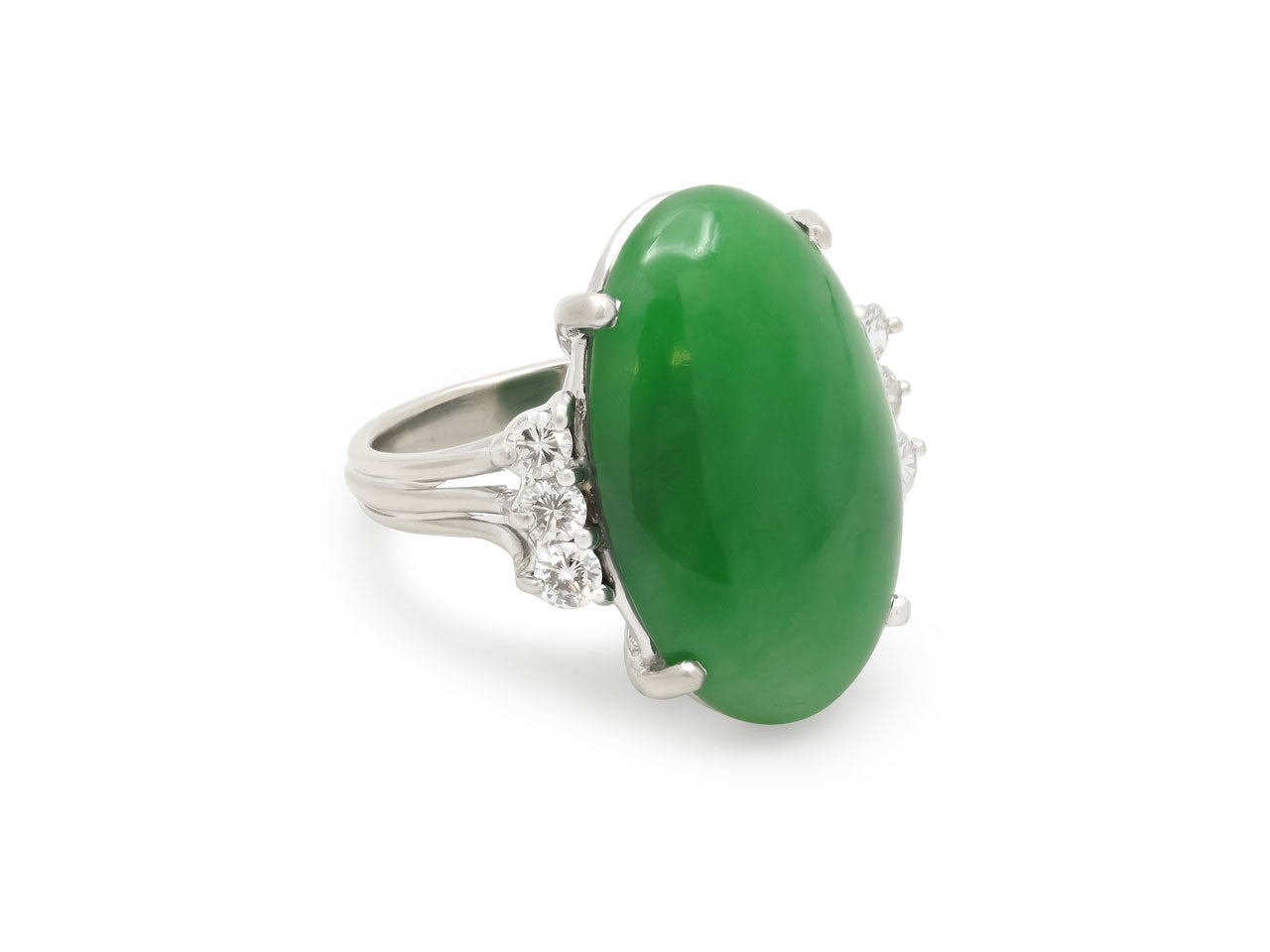 Jade and Diamond Ring in 14K White Gold