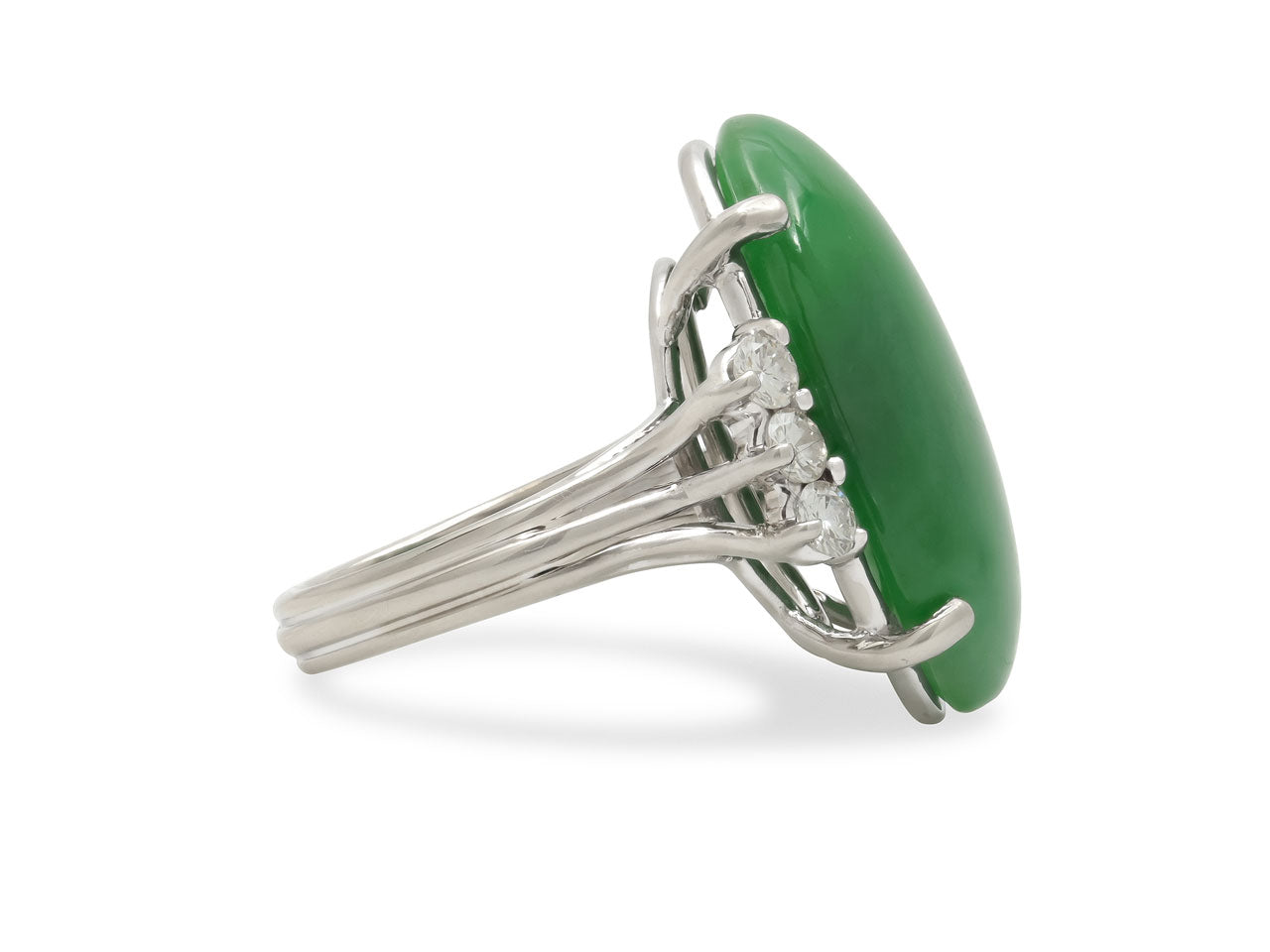 Jade and Diamond Ring in 14K White Gold