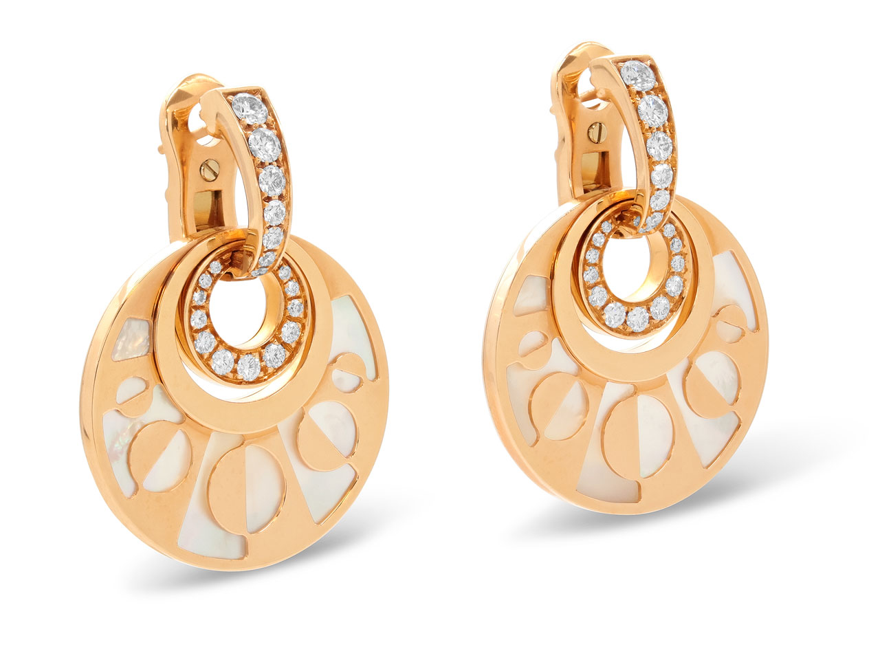 Bulgari 'Intarsio' Diamond and Mother of Pearl Earrings in 18K Rose Gold