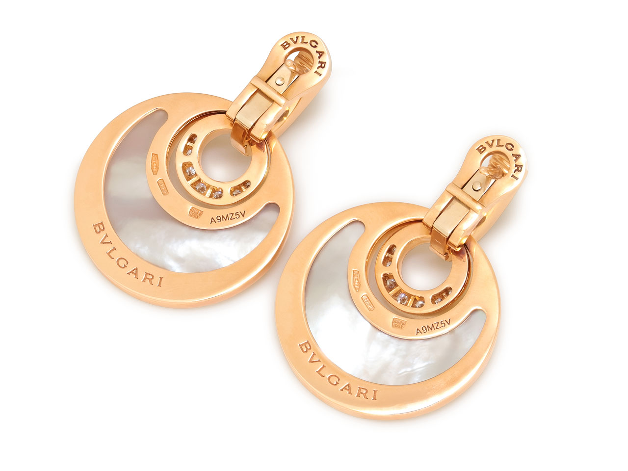 Bulgari 'Intarsio' Diamond and Mother of Pearl Earrings in 18K Rose Gold