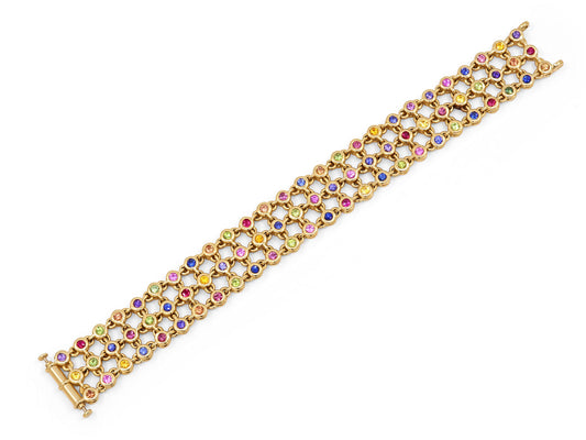 Multi-Color Sapphire, Ruby and Diamond Reversible Bracelet in 18K Gold