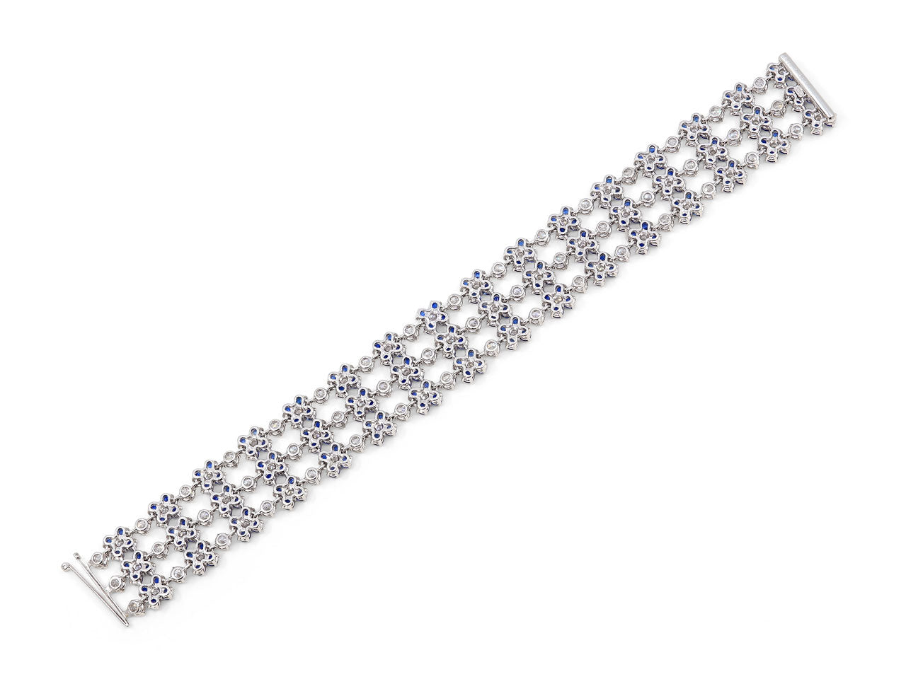 Sapphire and Diamond Floral Bracelet in 18K White Gold