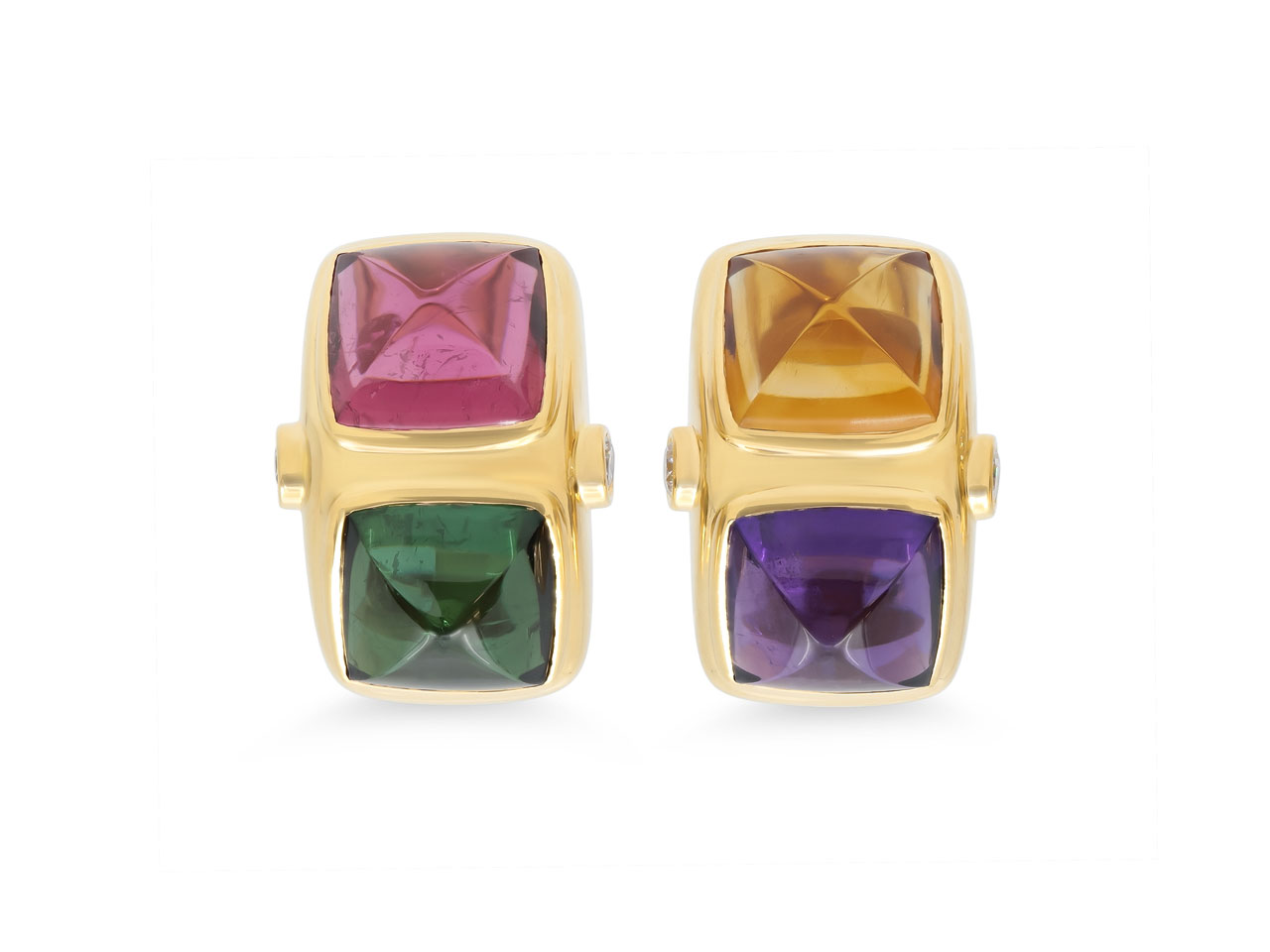 Set of Three Multi-Gemstone and Diamond Earrings in 18K Gold