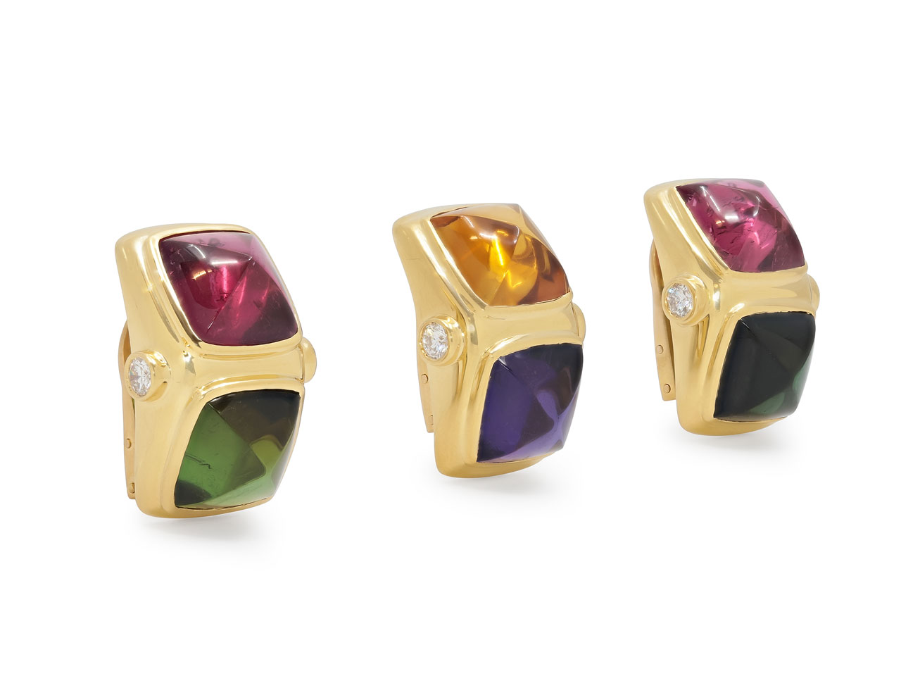 Set of Three Multi-Gemstone and Diamond Earrings in 18K Gold