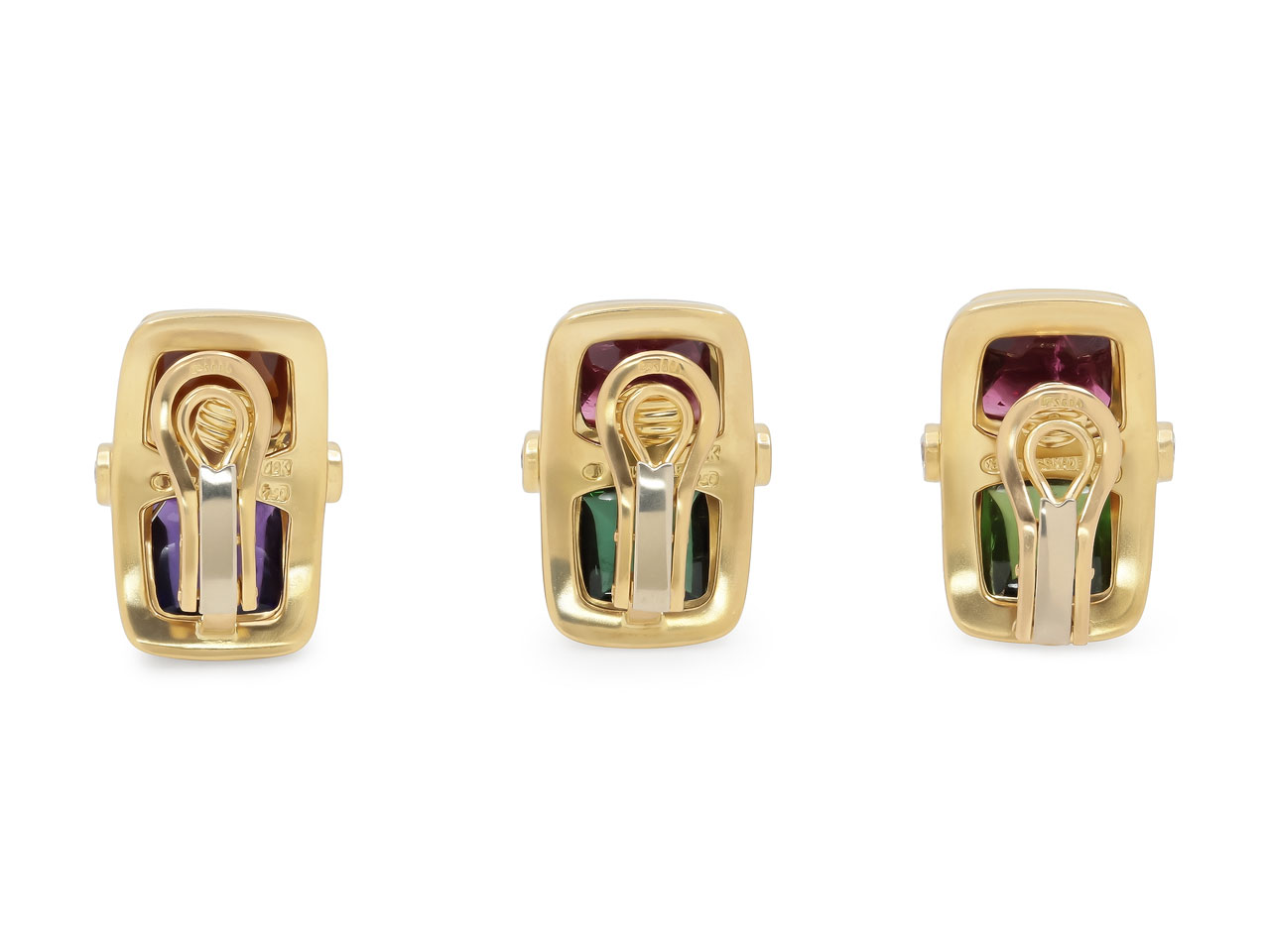 Set of Three Multi-Gemstone and Diamond Earrings in 18K Gold