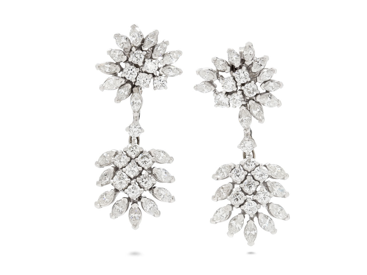 Mid-Century Diamond Drop Earrings in 14K White Gold