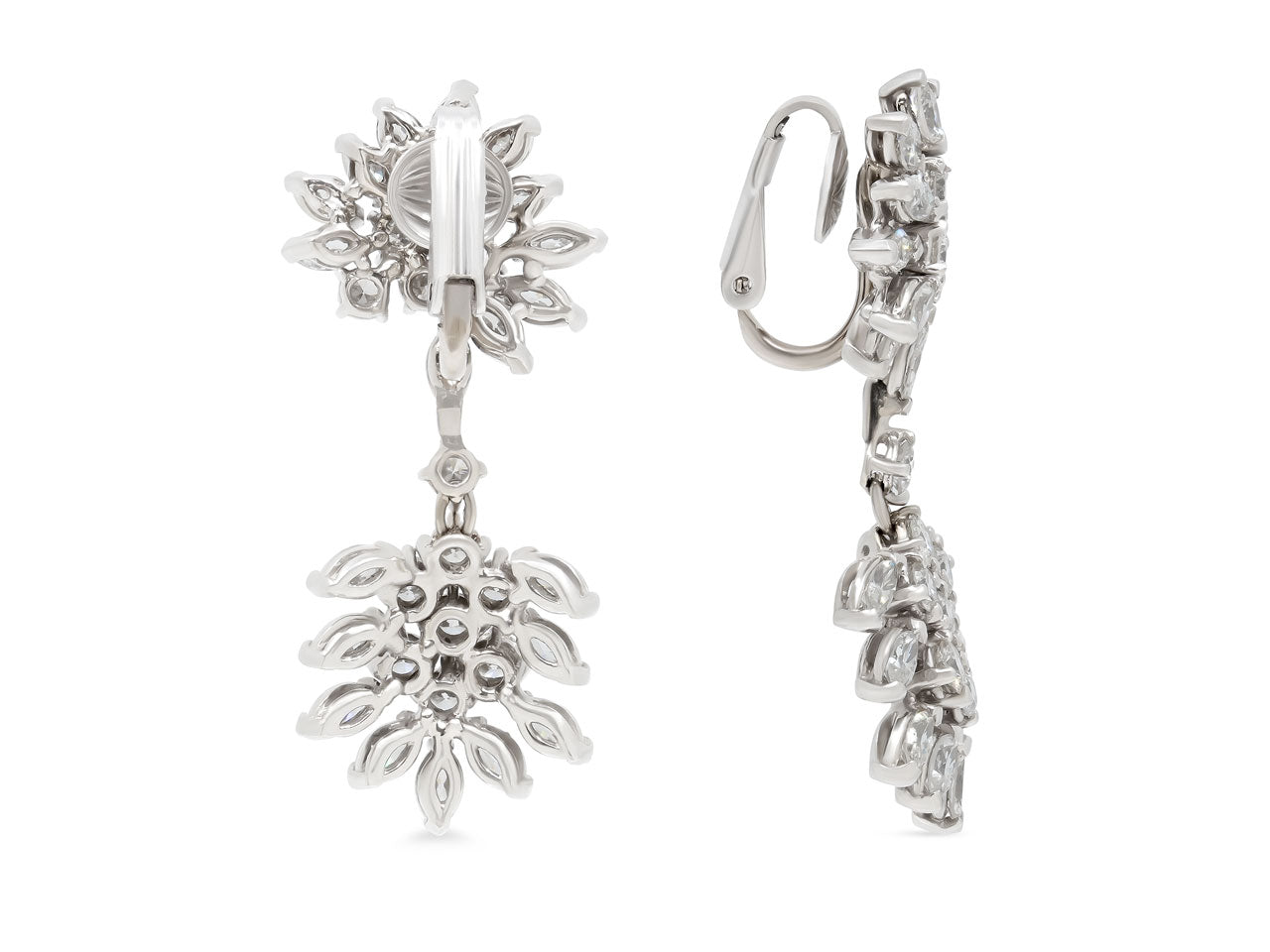 Mid-Century Diamond Drop Earrings in 14K White Gold