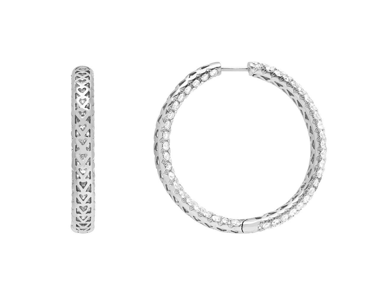 Pavé Diamond Hoop Earrings in 18K White Gold