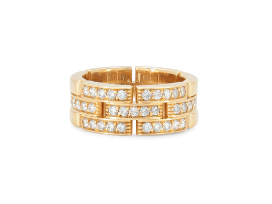 Cartier 'Maillon Panthère' Ring, 3 Half Diamond-Paved Rows, in 18K Gold