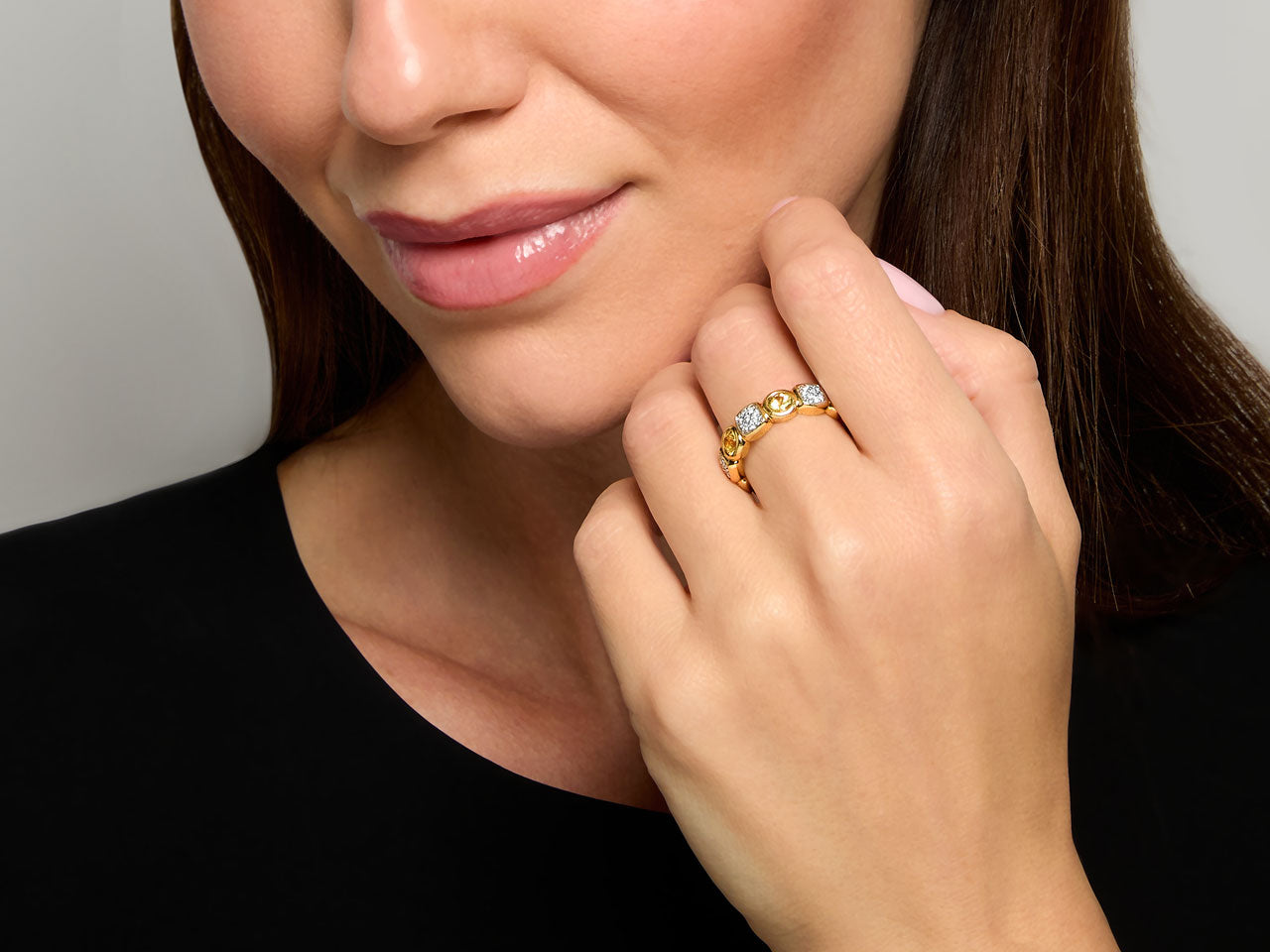 David Yurman 'Chiclet' Diamond and Citrine Ring in 18K Gold