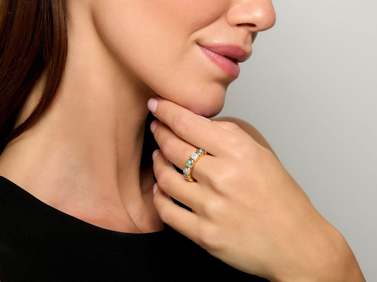 David Yurman 'Chiclet' Diamond and Topaz Ring in 18K Gold