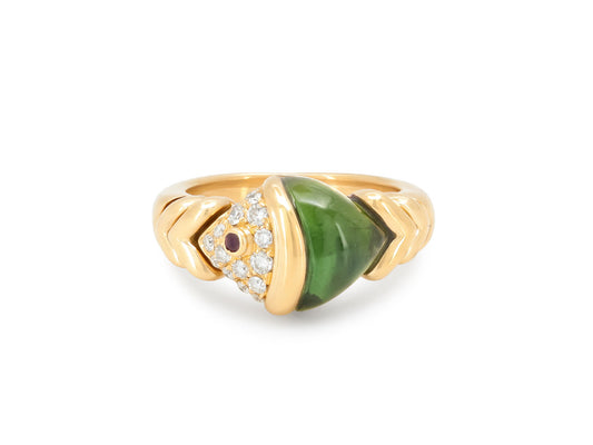 Bulgari 'Naturalia' Diamond and Green Tourmaline Ring in 18K Gold