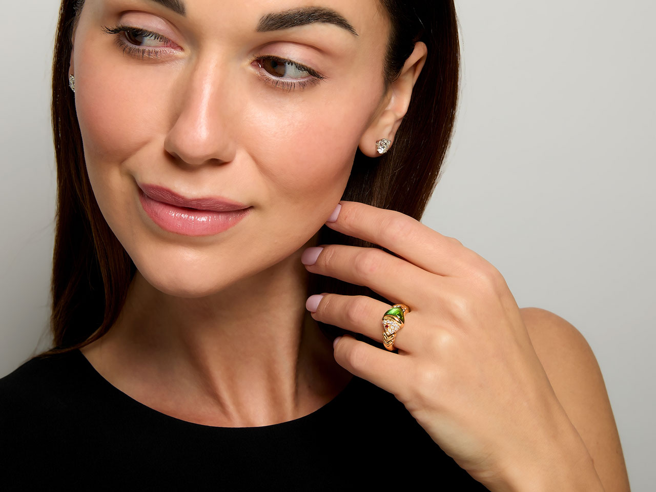 Bulgari 'Naturalia' Diamond and Green Tourmaline Ring in 18K Gold