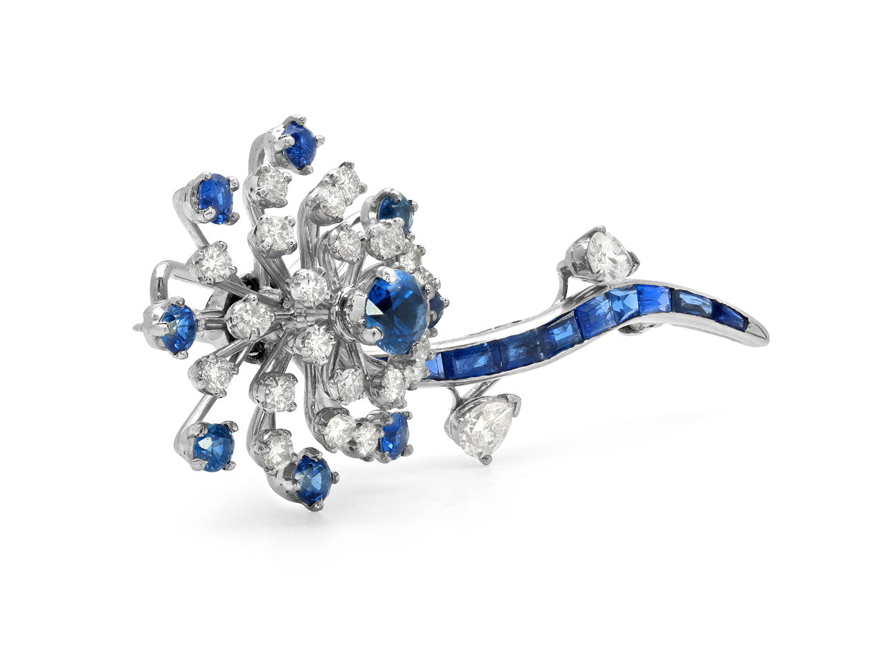 Oscar Heyman Diamond and Sapphire Flower Brooch in Platinum