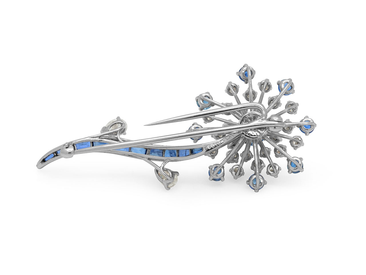 Oscar Heyman Diamond and Sapphire Flower Brooch in Platinum